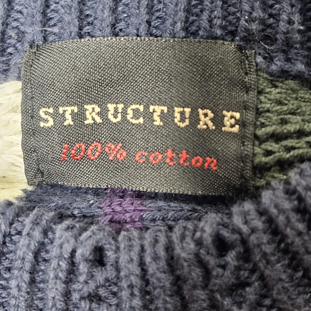 Y2K Structure 3D Multi-Colored Striped Crew Neck Cotton Size Mens L - Picture 6 of 10